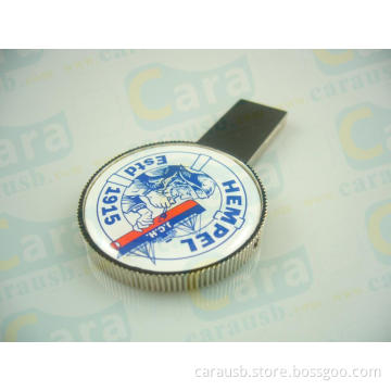 metal folding coin shape usb flash memory with doming epoxy resin logo 8GB